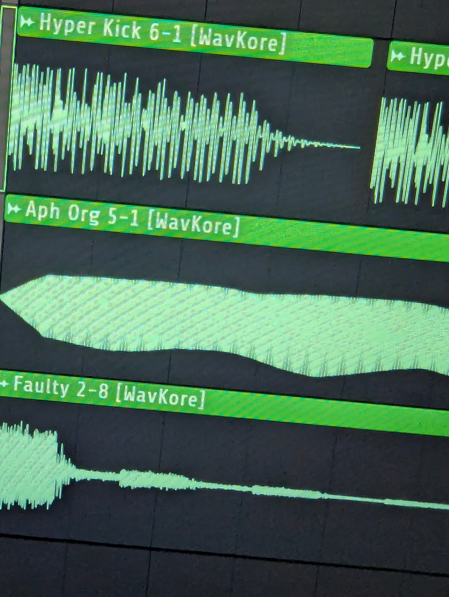 3 different audio sample waveforms in FLstudio