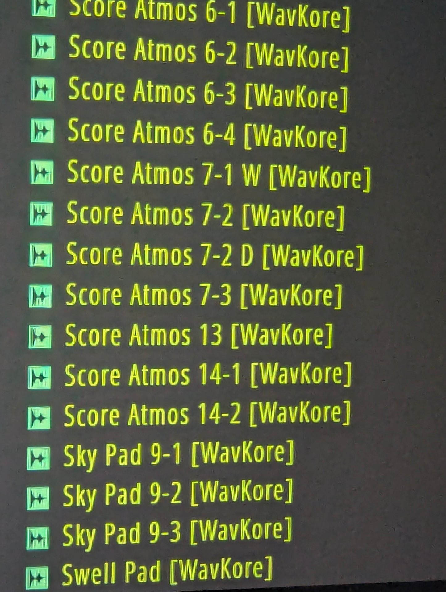 Browsing an assortment of atmos and pad sound samples in DAW