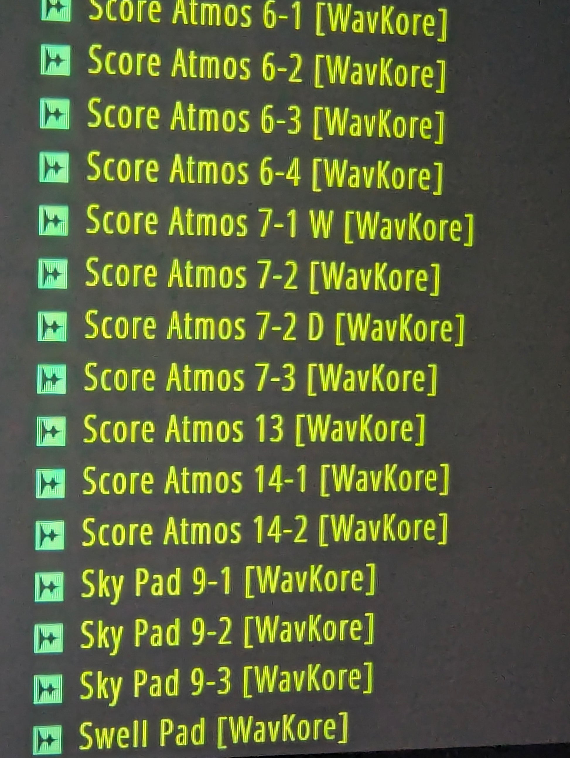 Browsing an assortment of atmos and pad sound samples in DAW