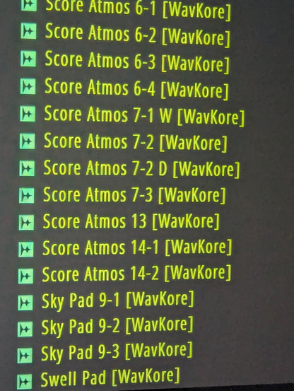 Browsing an assortment of atmos and pad sound samples in DAW