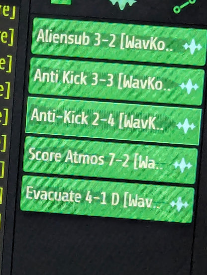 Close-up of 5 Different sample clips selected in DAW