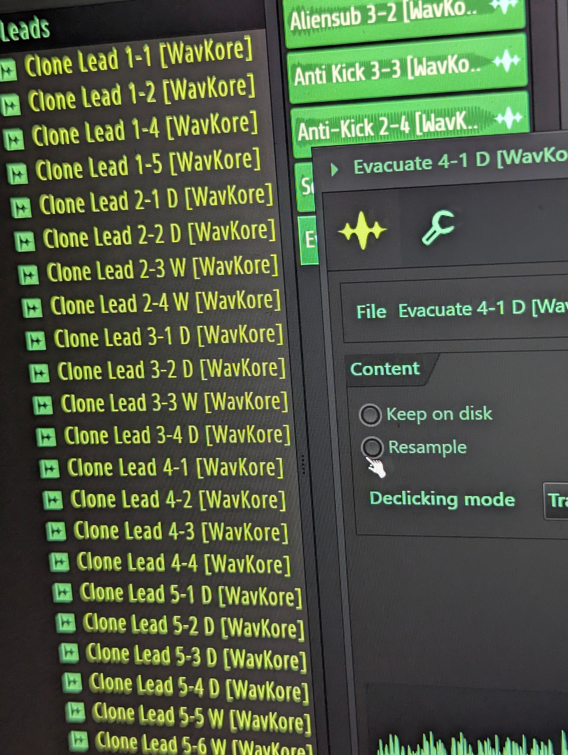 Browser view in DAW of large collection of lead samples