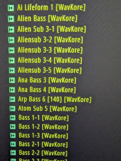 Browsing a selection of bass sounds in Daw