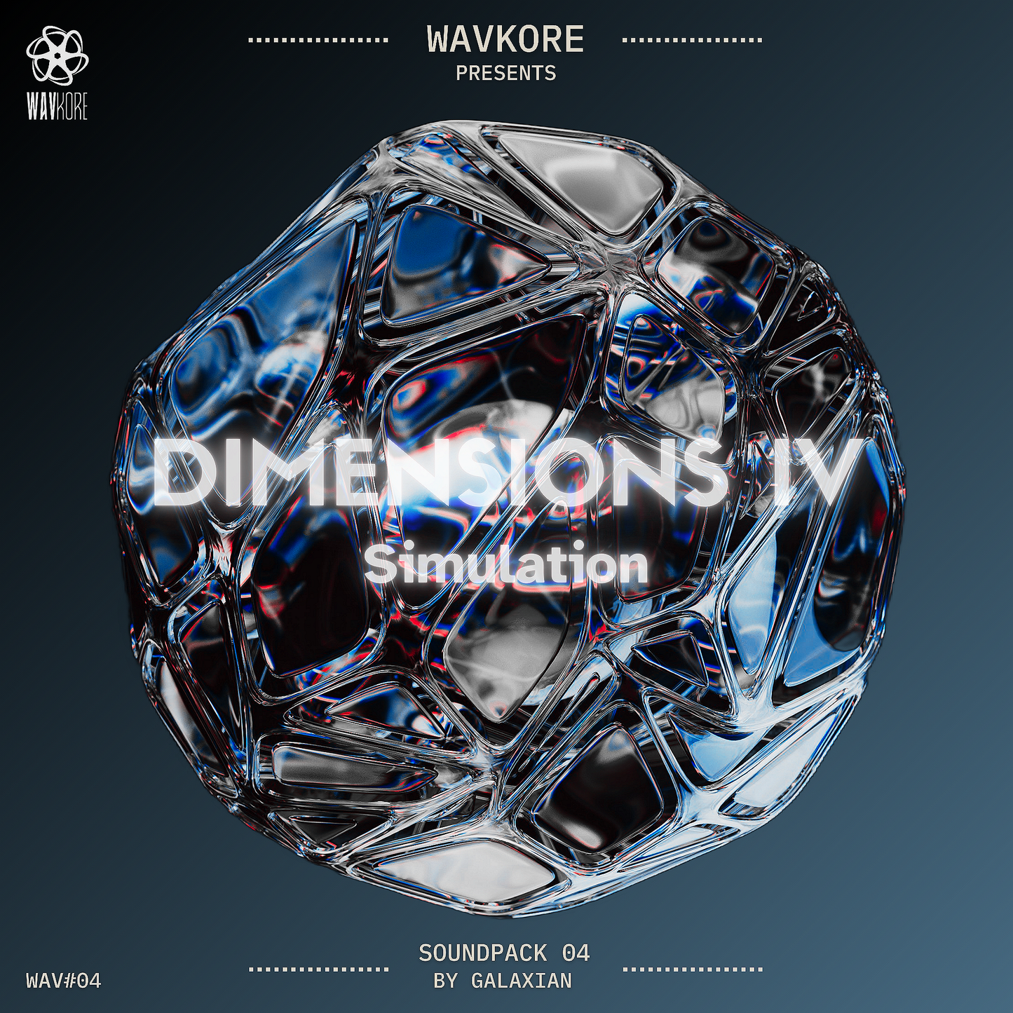 Dark blue infographic artwork displaying title of sample pack WAV04