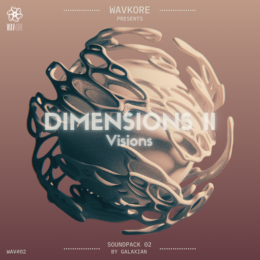 Orange infographic artwork named Visions sound pack 2 with strange floating globe object WAV02