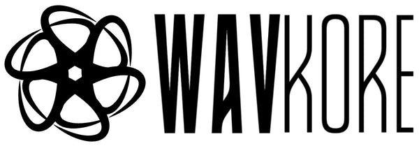 Black and white Wavkore branded abstract logo 